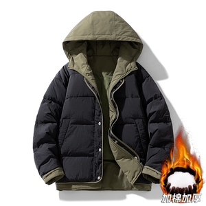日系复古假两件连帽棉衣男冬季宽松情侣冬季棉服M0829-P103图片