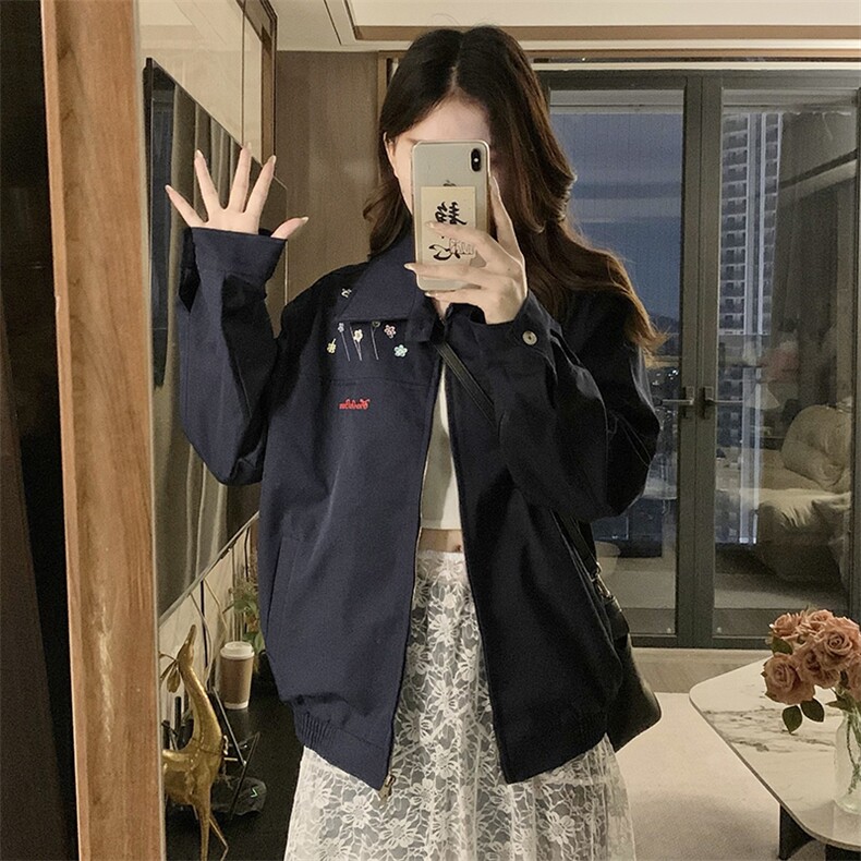 A528-P100 高中生秋款外套新款学生夹克上衣学院风翻领风衣图片