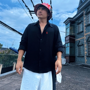 TS1慵懒风学院男士休闲长袖棉麻衬衫风透气凉爽高质量舒适潮图片