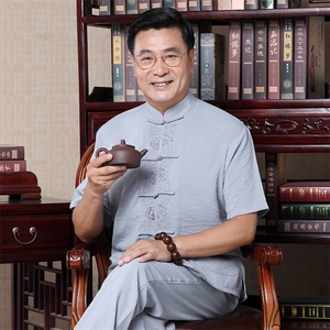 夏季新款男士中老年唐装夏季运动套装风刺绣短袖两件套图片