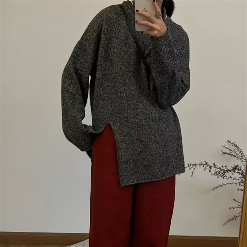 秋冬季羊毛芝麻糊开叉时髦百搭羊毛衫,女装羊毛衫,挚尚羊绒