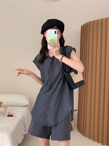 防晒套装女薄款欧洲站夏季2022新款欧货衬衫阔腿短裤两件图片