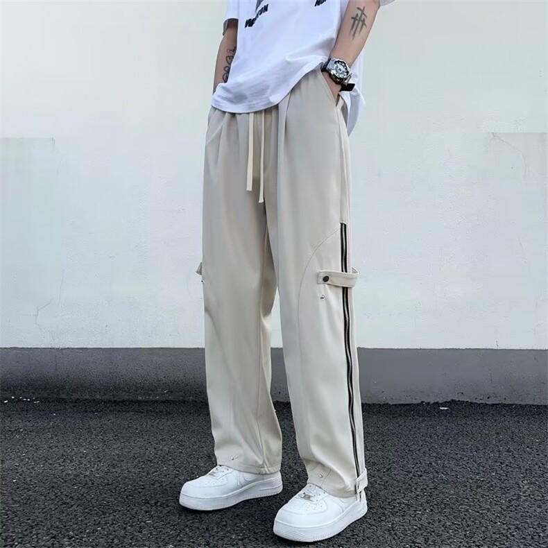 夏季薄款休闲裤男女高街运动阔腿裤个性拉链纽扣直筒工装裤~MK798,男装休闲裤,星座601-2