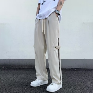 夏季薄款休闲裤男女高街运动阔腿裤个性拉链纽扣直筒工装裤~MK798图片