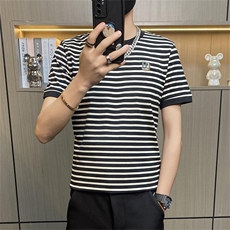 TX158-P35夏季男圆领短袖社会小伙潮流紧身体桖精神修身条纹t恤，男装T恤，电商D310B