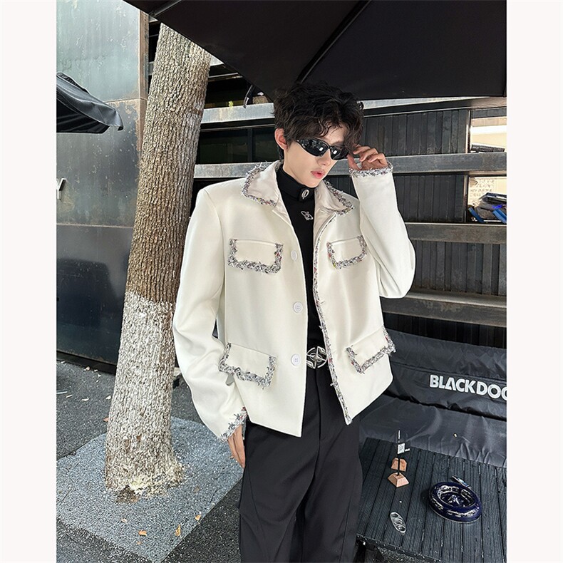 现货！25老钱韩版简约毛边垫肩cleanfit小香风毛呢外套XXF14-P125，女装短外套，电商B288