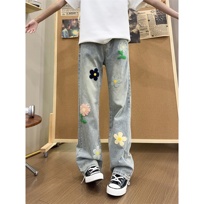 B221美式ins高街暗黑毛巾绣宽松直筒牛仔裤LK25497-特P45控89,男装牛仔裤,电商B221