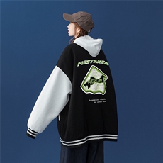 中性风秋装新款潮流时尚印花宽松衔接夹克棒球服外套G110P65控88，男装夹克，A247A