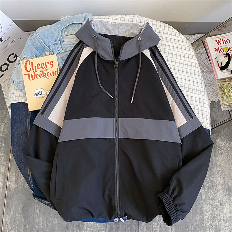 春季新款潮牌连帽潮牌条纹拼色夹克外套CYJK2121-P75,男装夹克,电商A128