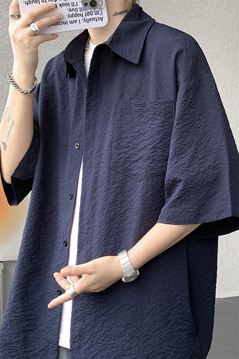 8XL-M泡泡纱盐缩肌理短袖衬衫男夏季冰丝外套防晒衬衣DC28011P36,男装衬衫,电商B312