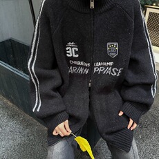 美式复古条纹秋季新款开衫毛衣男女针织休闲百搭外套MZ642-P67，男装针织衫/毛衣，星座412-2