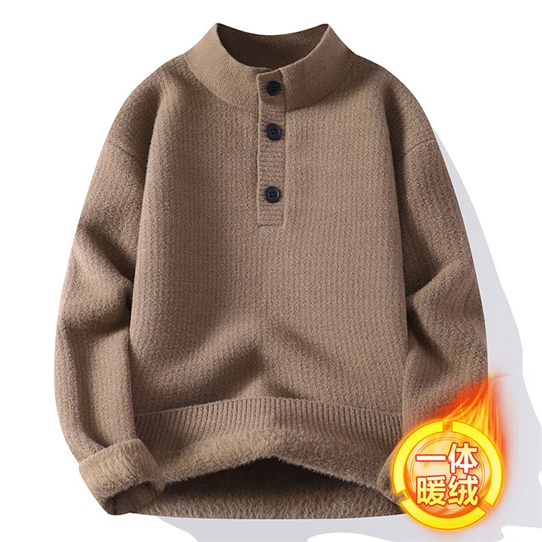 加绒毛衣男秋冬休闲半高领三粒扣针织衫毛衣M272-P65,男装针织衫/毛衣,星座310B-3