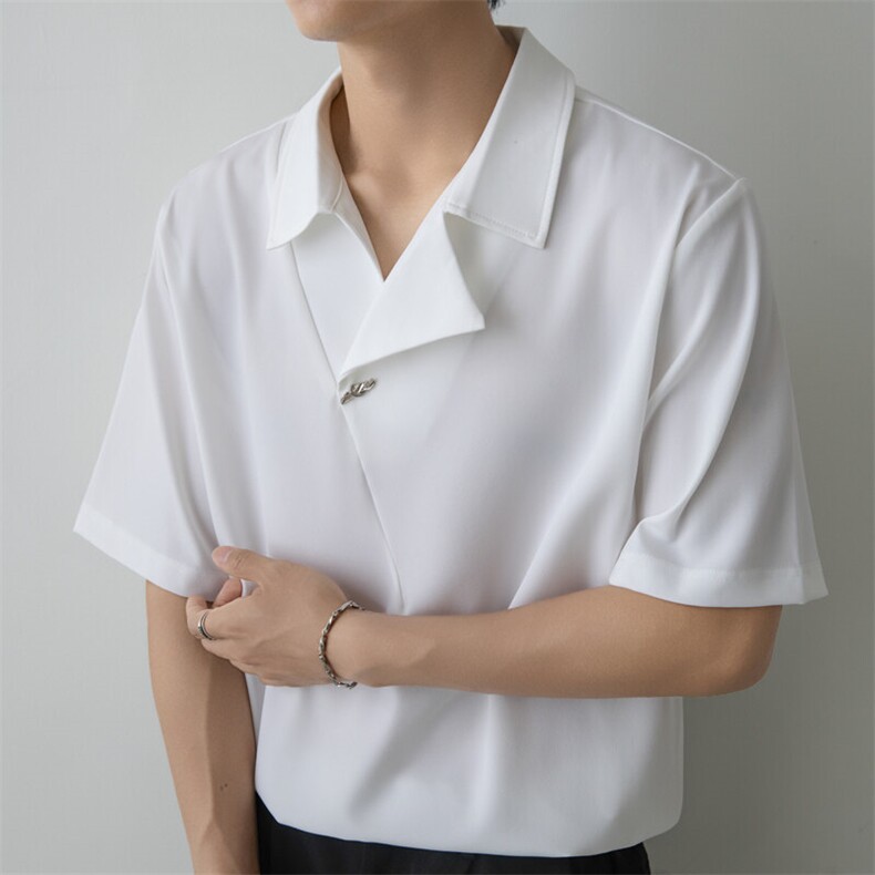 小伙立领纯色衬衫男休闲宽松风刺绣衬衣轻熟风A236-82578-P45,男装衬衫,电商A236