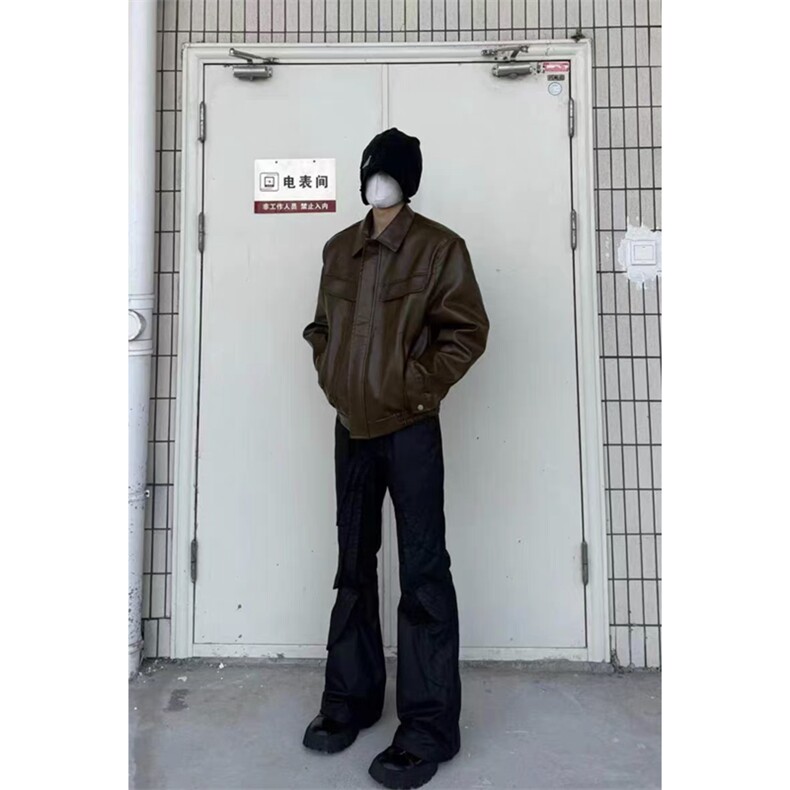垫肩皮夹克复古纯色短款PU皮机车外套DY198-P80网图,男装夹克,星座1213