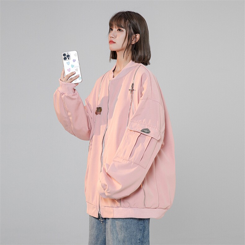 港风拉链原宿风宽松潮牌情侣外套百搭夹克XZ225-3-JK04-P95控125,女装短外套,星座225-3