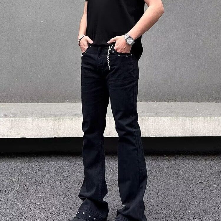 美式复古铆钉设计牛仔裤男女显瘦直筒微喇潮百搭长裤子LB1733-P45,男装牛仔裤,星座1008
