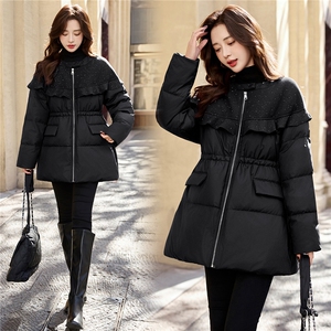 亮片毛呢拼接羽绒服女2025冬季新款气质显瘦保暖白鸭绒外套，女装羽绒服，流量+