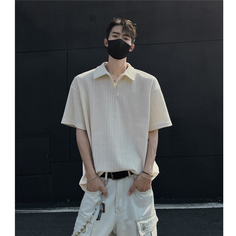 夏装25老钱风大码宽松麦穗翻领POLO衫男装夏季短袖T恤S405-特P35,男装T恤,电商A233-1