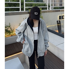 抖音得物二开美式高街重磅结构双层撞色连帽卫衣开衫外套W116，男装卫衣，电商A486