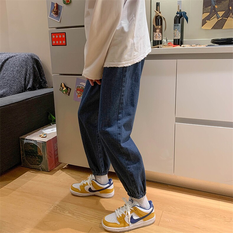 现货D201-DM08男装港风浅蓝色休闲束脚抽绳九分牛仔裤,男装牛仔裤,电商D321-1