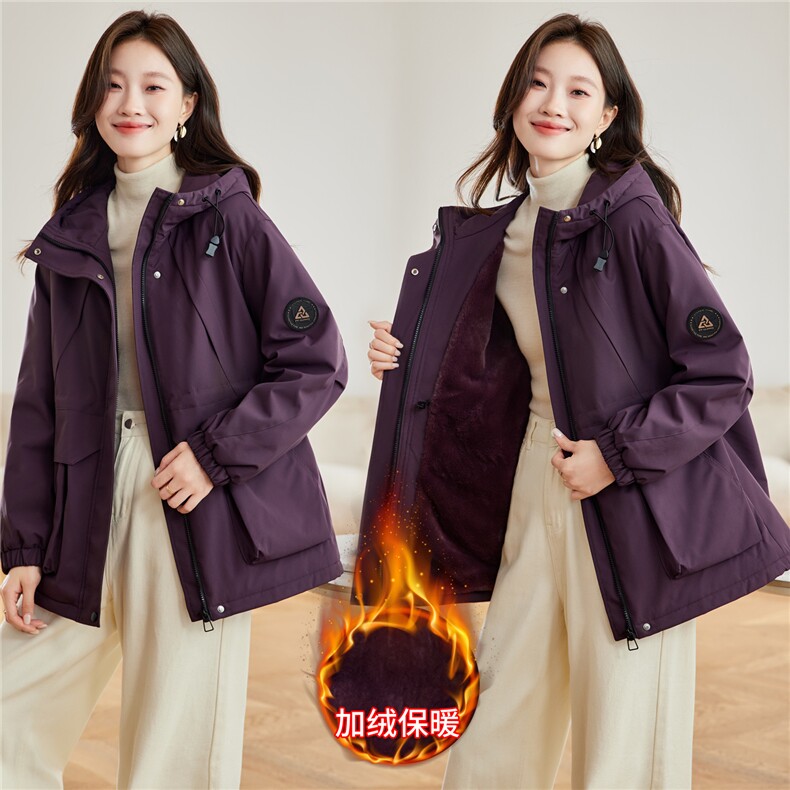 紫色收腰显瘦派克服加绒外套女2025秋冬新款宽松显瘦加厚保暖棉服，女装派克服，木子恋