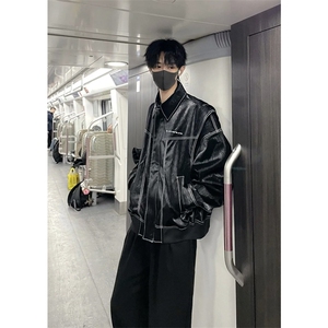 直播品质多结构复古皮衣美式潮牌假两件皮夹克DY2316-TP108图片