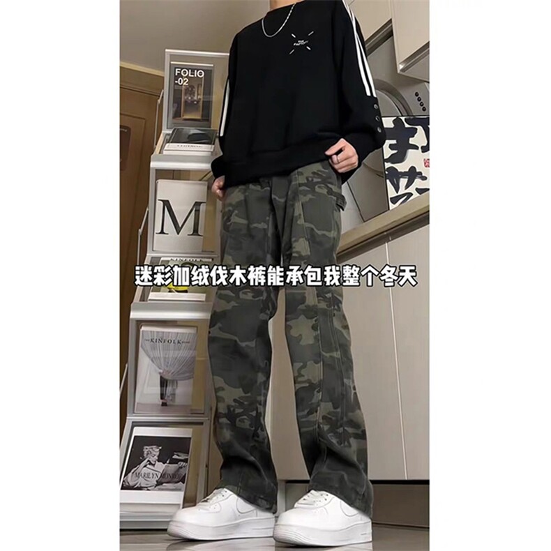 美式水洗伐木裤男秋冬图直筒百搭迷彩裤子-A2307TPP38JR45图片