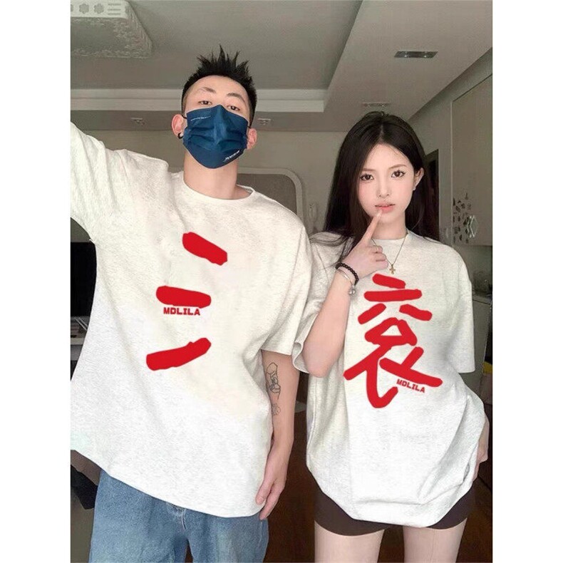滚字抽象情侣宽松百搭短袖ZX0130-P25图片