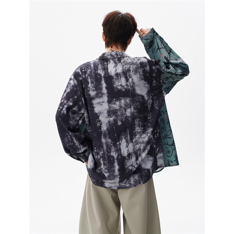 现货CS1152-特批38控68春夏新中式撞色拼接长袖冰丝衬衫大码男,男装衬衫,电商A059
