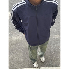 藏青色三条杠飞行夹克男秋季高级感美式立领短款运动外套-JK7534，男装夹克，星座601-1