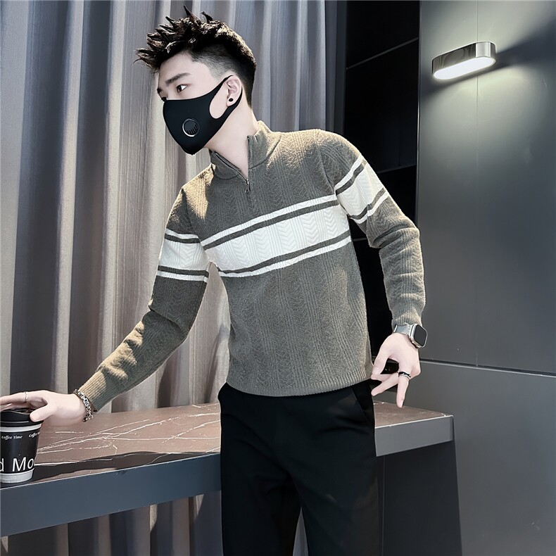 潮流半拉链立领撞色毛衣男社会小伙店主风301C-M93-P68控98,男装针织衫/毛衣,星座301C（原B323）