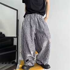 夏季男士潮牌泡泡格阔腿休闲裤时尚百搭情侣同款宽松透气直筒长裤，男装休闲裤，星座506A