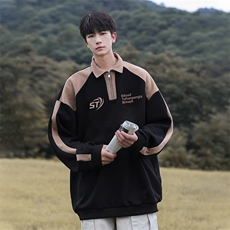 品质秋季美式拼色翻领POLO衫休闲宽松卫衣PW2341-P50控78抖音控88，男装卫衣，电商B370