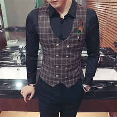 Y8753-2021羽毛装饰型男双排扣马甲工作服潮理发师休闲马甲P50，男装背心/马甲，星座717A
