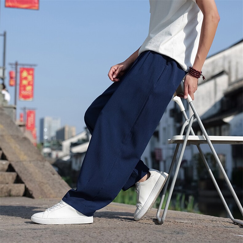 春夏新款风棉麻宽松透气休闲裤男士帅气阔腿直筒裤K2511-P65,男装休闲裤,电商A008