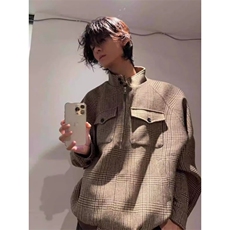 翻领格子双层棉纱长袖衬衫女秋季新款休闲宽松衬衣显瘦上衣，男装衬衫，星座506A
