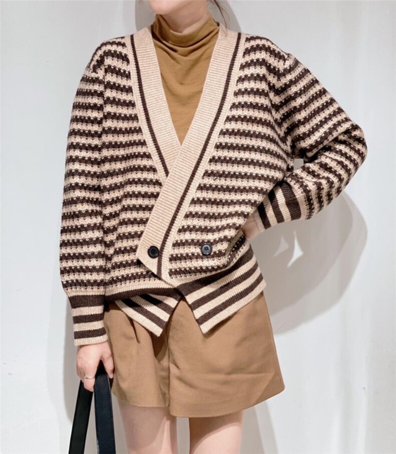 条纹毛衣开衫，女装针织衫/毛衣，驿谷