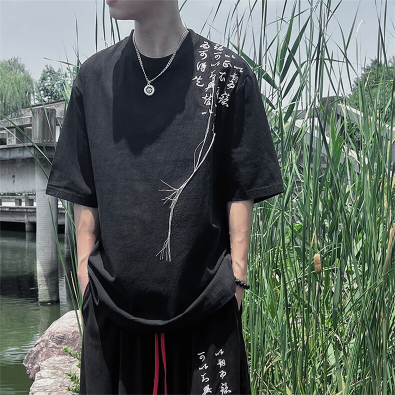 新中式现货风刺绣夏季短袖圆领T恤T062-P35,男装T恤,电商A021