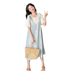 奶fufu背带裙女夏季2025新款洋气时尚穿搭一整套初恋连衣裙两件套，女装套装/套裙，2C113