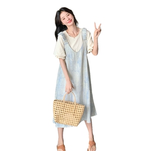 奶fufu背带裙女夏季2025新款洋气时尚穿搭一整套初恋连衣裙两件套图片