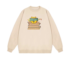 2025年秋季长袖套头长袖时尚百搭通勤简约休闲看书的猫，女装卫衣/绒衫，花可