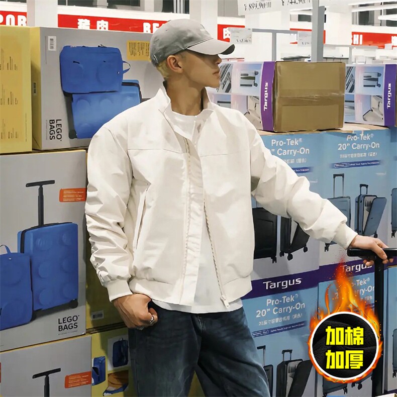 现货秋冬季美拉德立领飞行立领夹克boxy廓形棉衣高街加厚加棉外套，男装夹克，电商A443