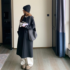 温柔慵懒风双面呢长款毛呢外套女显瘦保暖大衣，女装毛呢外套，2B187