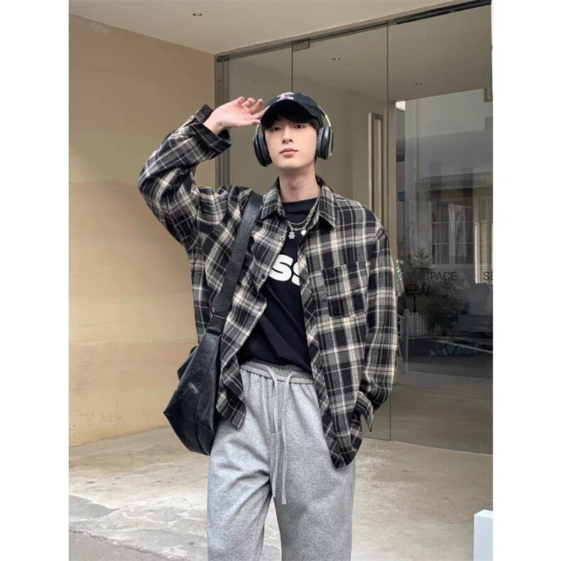 日系慵懒风格子衬衫男春秋季复古小香风长袖衬衣CSA344-P39,男装衬衫,星座208-5