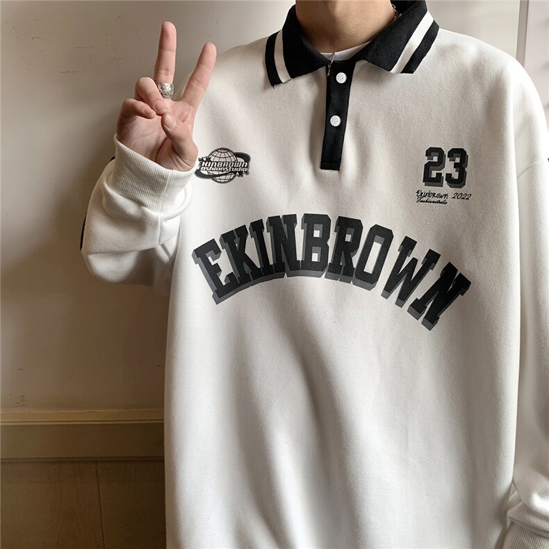 港风POLO领卫衣男情侣有中性风大码休闲套头外套男C7720P55控88图片