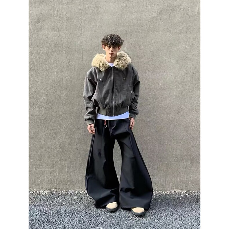 现货重磅boxy短款棉衣座山雕大毛毛领男女棉服水洗工装厚外套,男装棉衣,电商A443