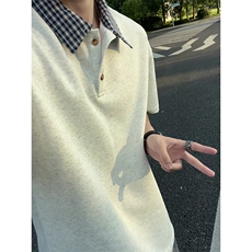 假两件格子拼接T恤夏季美式潮牌短袖POLO衫翻领上衣T3640-特价P29，男装T恤，电商A007