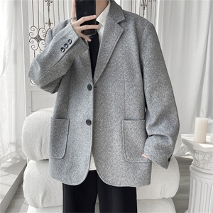 N6169/P95加棉P105冬季新开叉呢料毛呢西服男宽松外套上衣呢大衣图片