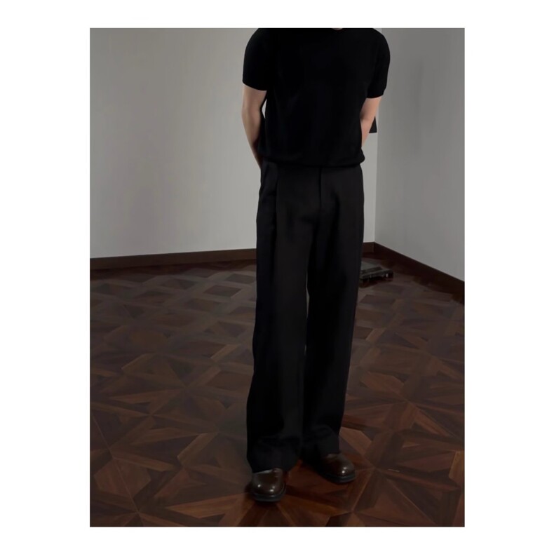 潮牌cleanfit亚麻休闲裤男老钱风直筒宽松西裤A型垂坠感百搭长裤，男装西裤，星座506A