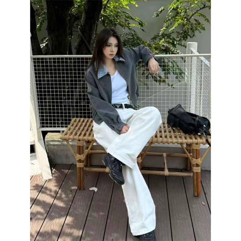 假两件双领格纹西装夹克男高级感美式覆古短款条纹翻领外套,男装夹克,星座1210-1